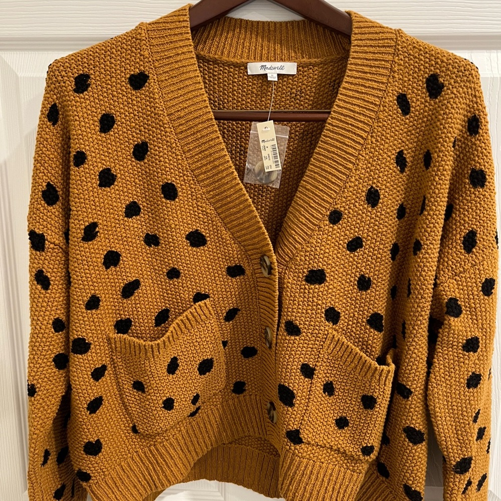NWT Madewell Hillview Fall Cardigan Sweater Painted Spots Egyptian Gold Medium
